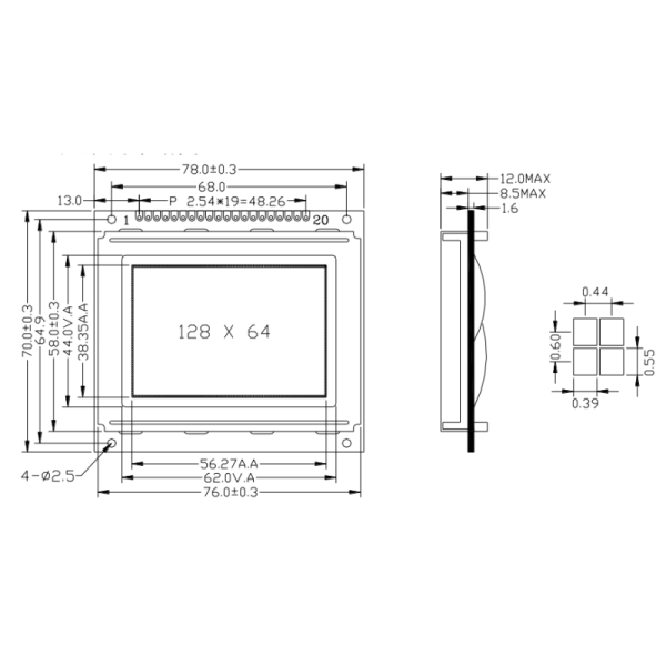 24064 12864 Graphic Dot Matrix Monochrome Display LCD Module