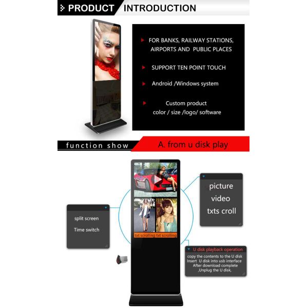 Large Size Floor Standing Lcd Advertising Player Interactive Kiosk Touch Screen