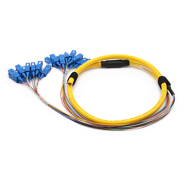 SC UPC 24 Cores Fiber Optic Pigtail OFNR W/2 Bundles Fiber Breakout Cable OS2 Yellow Jacket