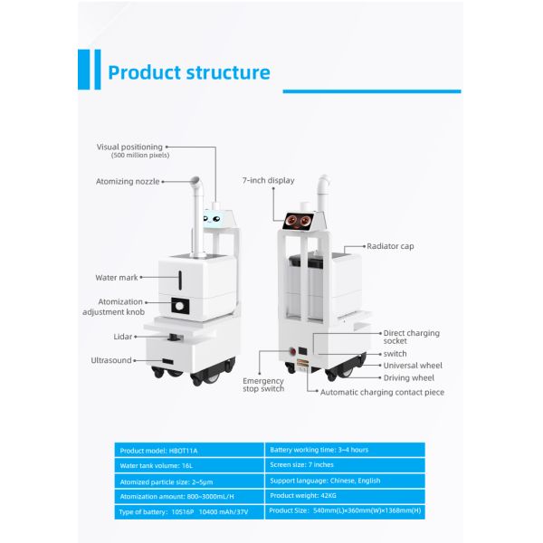 Remote Navigation Hospital Disinfection Robot Hyper Light 16L SLAM