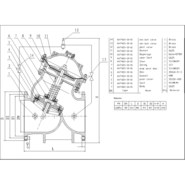 Mulitfunction Ductile Iron Diaphragm Y Type Pressure Sustaining Valve DN20mm