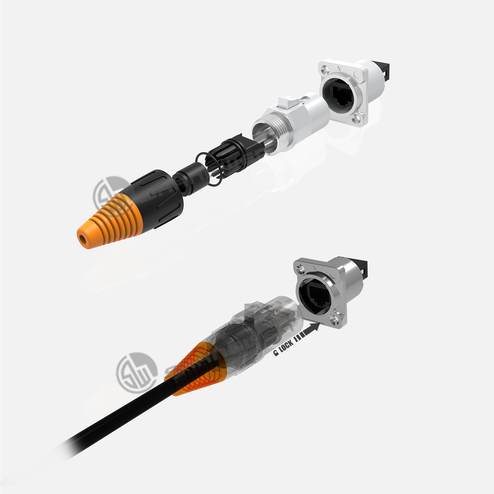 Outdoor 8 Pin Rj45 Waterproof Female Connectors Ethernet D Style Signal Sockets 8P8C RJ45 Panel Connector PCB Board Female