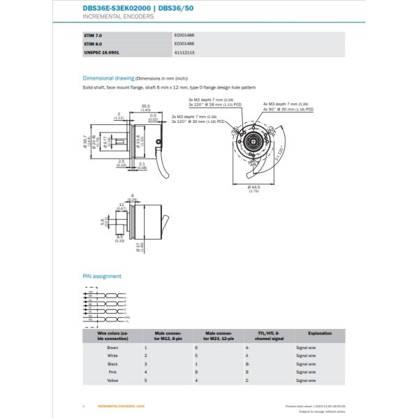 Sick DBS36 Series Incremental Encoder 6-channel 2000ppr HTL Signal Solid Type 6mm Shaft For High Precision Applications