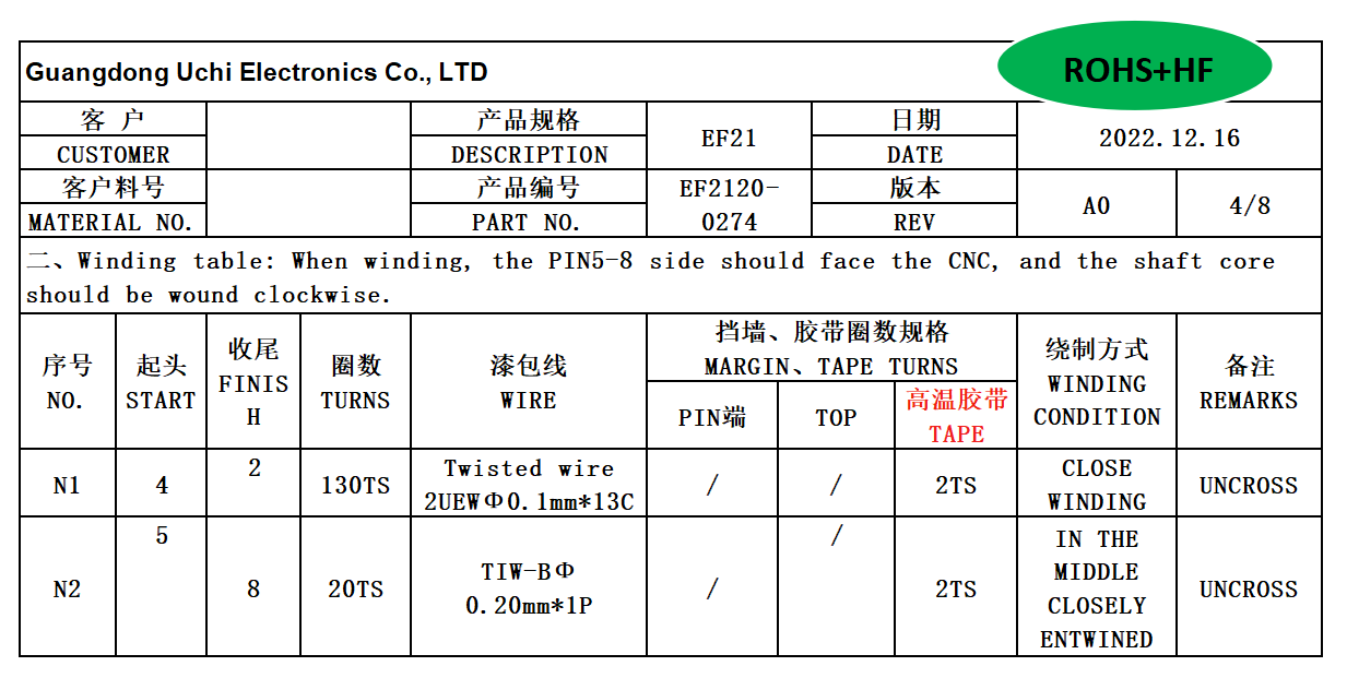 BEF2004 EF20 Horizontal 4 4 PIN Dry Type Power Transformer For Power Distribution Needs