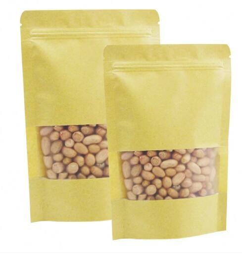 Matte Clear Window recycled kraft paper bags with bottom gusset for food