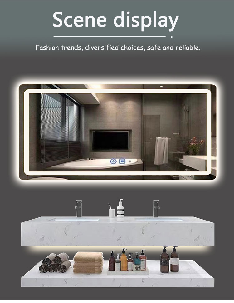 Square Wall Mounted LED Bathroom Mirror with Lights 3000-6000K Dimming Anti-Fog