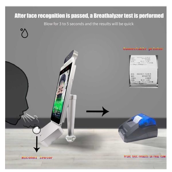Face Recognition Time Attendance 8 Inch Temperature And Alcohol Testing