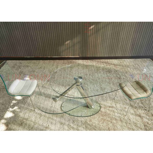 Extendable Flexible Multifunctional Dining Table With Two Leaf Glass Top