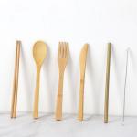 Student Reusable Wooden Utensils Travel Bamboo Portable Tableware Set