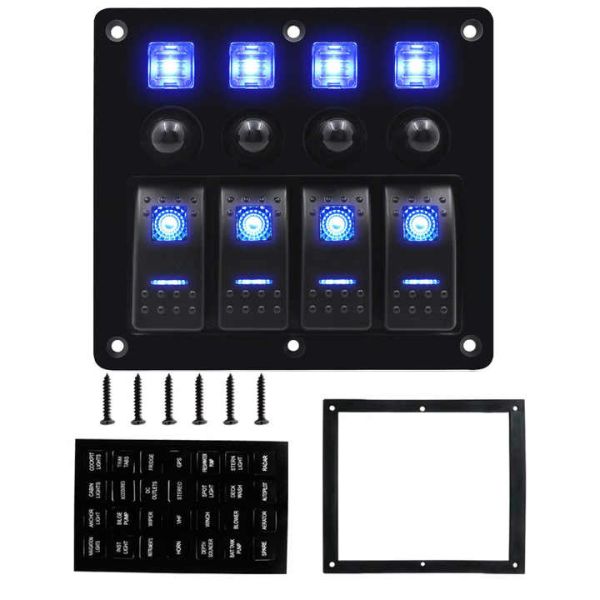 4 Gang Custom Rocker Switch Panels 12-24V ABS USB Car Rocker Switch Panel