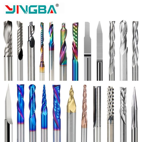 YingBa HRC55 Coated CNC Wood Carving Cutter 2Flute Spiral Taper Ball Nose 1/8 Shank Carbide Milling Cutter Bit for Wood Carving