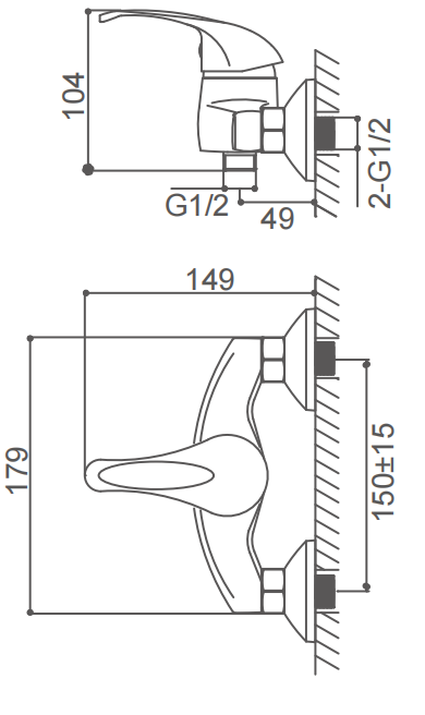 Bathroom Bath Single Lever Tap Wall Mounted Ceramic Valve Core