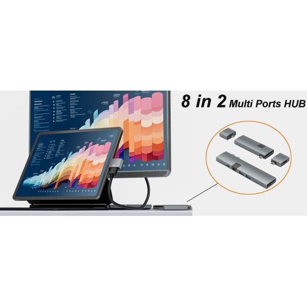 8 In 2 MultiPort Dual HDMI HUB For Laptop