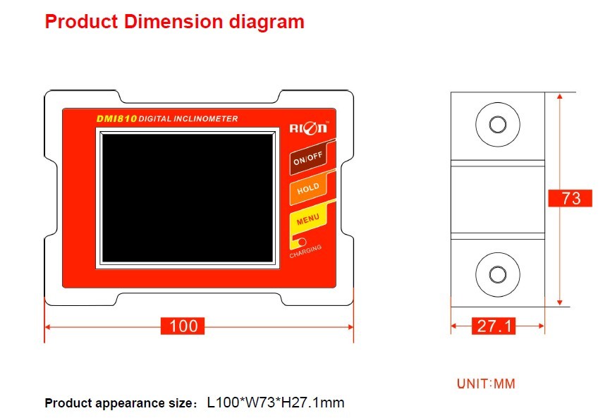 RION Spot Monitoring Single Axis Digital Inclinometer Display Screen