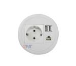 EU Power Outlet Data Usb Smart Grommet Round Socket With Rj45 Hidden In Office