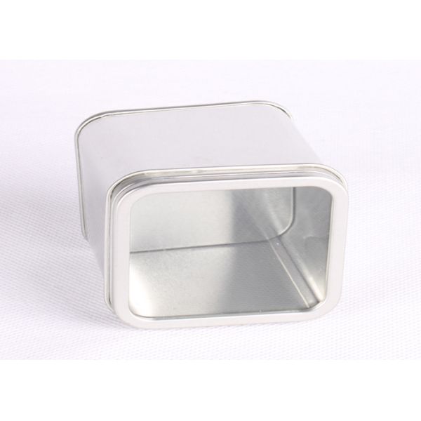 Plain Color Small Empty Square Metal Tins CMYK Offset Printed With Clear Window On Top