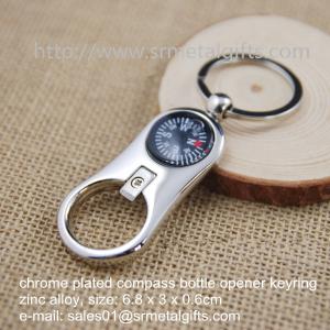 Multi-function chrome plated hiking kit compass bottle opener keyring, compass keychain,