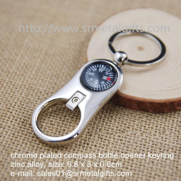 Quality Multi-function chrome plated hiking kit compass bottle opener keyring, compass keychain, for sale