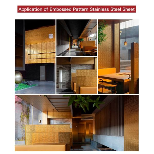 Customized 304 ss steel plate 2b/ba/no.4/hL fininsh gold embossed stainless steel sheets