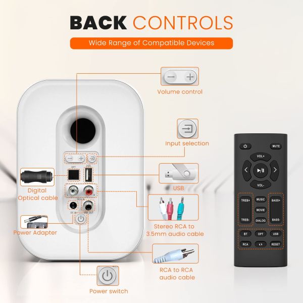 White Bluetooth Bookshelf Speakers 50W Rated Power Multipurpose