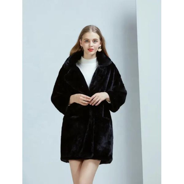 Winter Custom Long Sleeves Faux Fox Fur Coat Faux Rabbit Fur Women Long Faux Fur Coat for Ladies