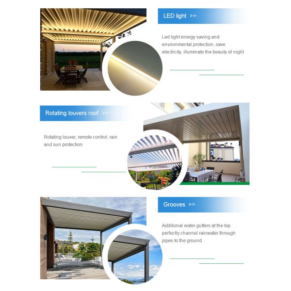 Aluminum alu Waterproof Outdoor Bioclimatic canopy Awning Louvre Motorized Opening louvered Roof Pergola gazebo pavilion