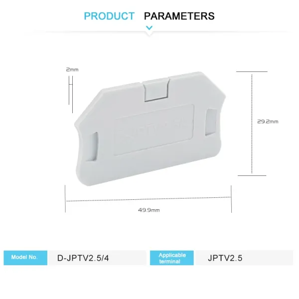 D-PTV 2.5/4 End Cover For Lateral Conductor Routing PTV 2 Push-in Wire Connector Electrical DIN Terminal Block