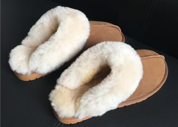 100% Sheepskin Slippers Ladies Shoes Chestnut EVA Soft Sole Suede Leather Slipper