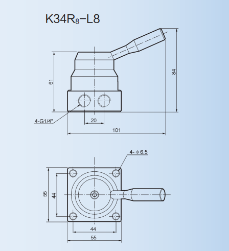 Black Knob Pneumatic Manual Valve K34R8-L8 4 / 2 Way 4 / 3 Way Manual Air Valve