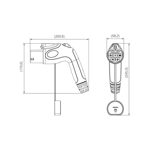 Right Angle 250VAC 16A Electric Vehicle Charging Connectors 1 Phase