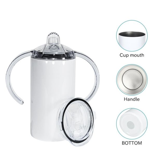 12oz Blank Stainless Steel Sublimation Tumblers Straight Sippy Cup With Straw Baby Feeding Bottle With Handle