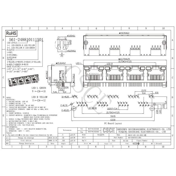 100 Base - T RJ45 Modular Jack 1*4 Ports Blue / Yellow / Black Color ROHS Certified