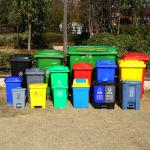 160L Mobile Dustbin Red Black Plastic Garbage Containers On Wheels