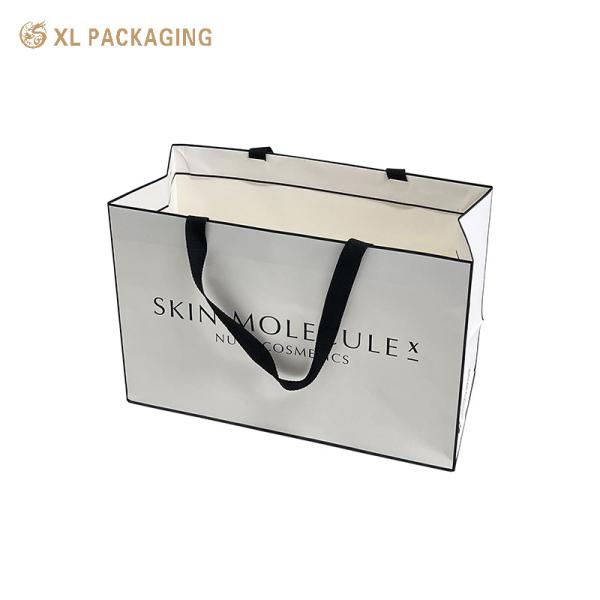 XL Packaging Custom Printed Paper Bags Cardboard Luxury White art Paper Gift Bag With Ribbon Handle For Shopping Bag With Your Own Logo