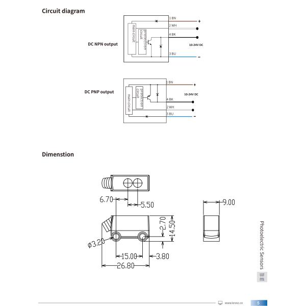 Micro Photoelectric Sensor 0-120mm Adjustable Detection PNP NO Output Red Visible Light