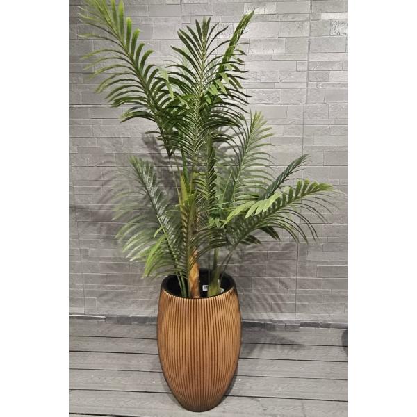 Tall Golden- Brown Hue Stripe Round Fiber Clay Planter Home Deluxe Decoration Project