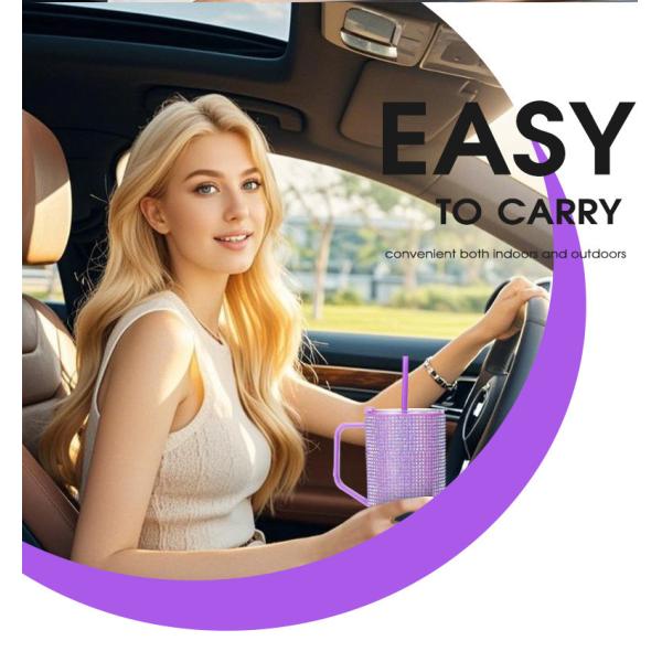 Cross Border 1200ml Single-Wall Tumbler With Shiny Diamonds Handle And Straw