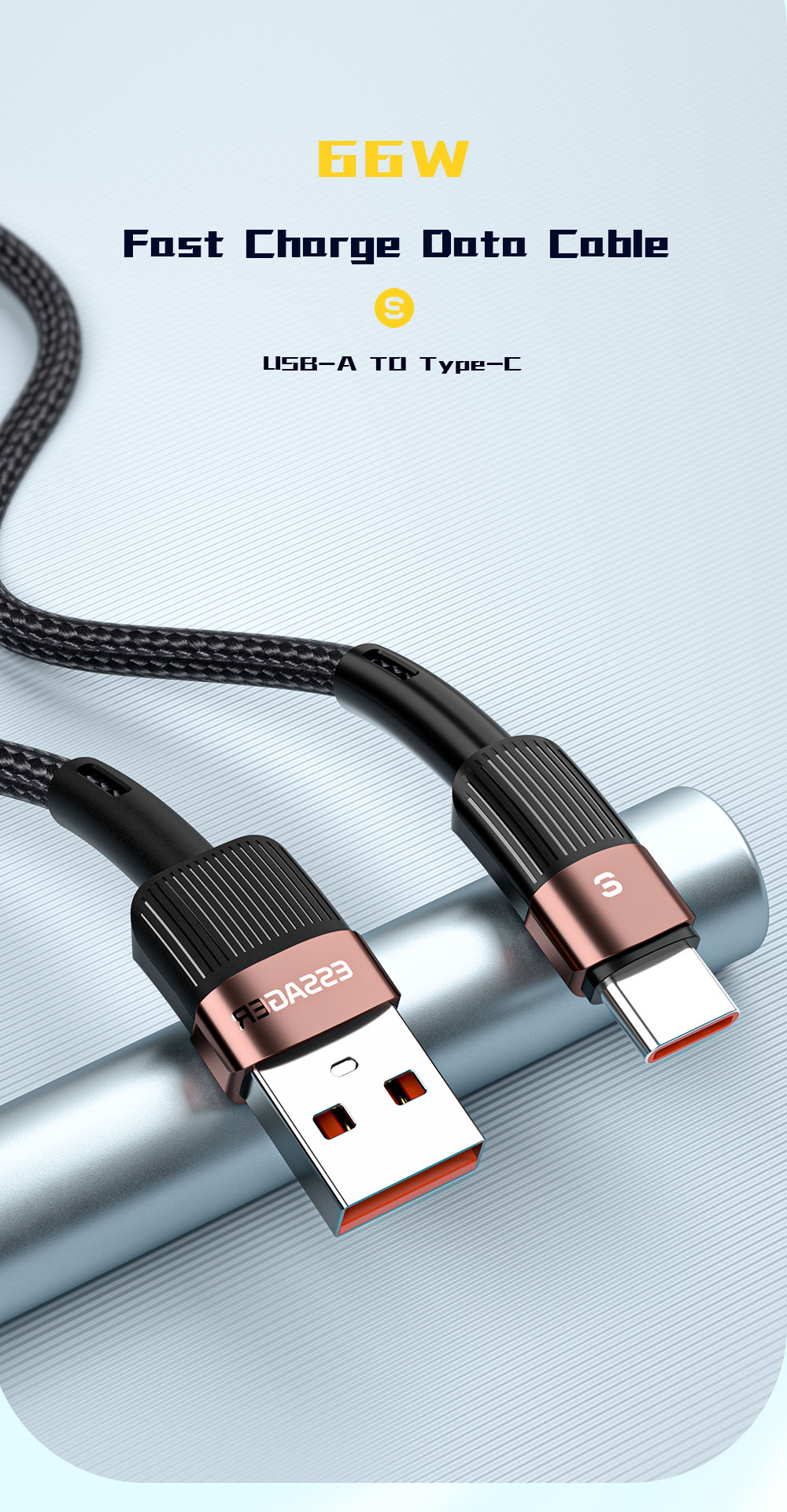 Aluminum Alloy PD66W USB A To Type C Cable 6A Fast Charge Type C Cable