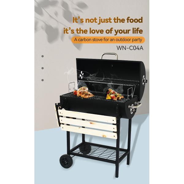 Smokeless Charcoal Grill with Flip Rotisserie and Table Commercial Outdoor Barrel BBQ