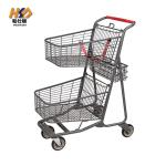 Hand Push 180 Litre 1.1M 2 Basket Shopping Trolley Portable Rolling Carts For