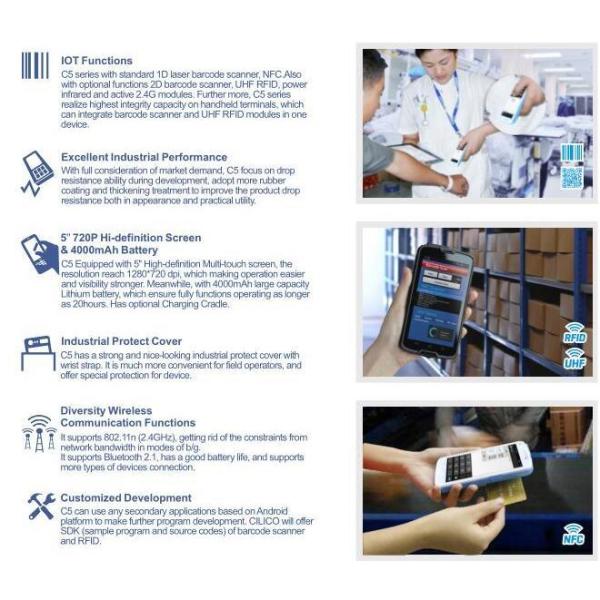 IP65 Andriod Handheld PDA Long Range UHF RFID Reader with 5inch display