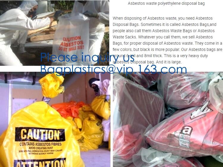 PE asbestos yard waste bags,hazard waste disposal bags,Customized danger warning printing clear polythene LDPE asbestos