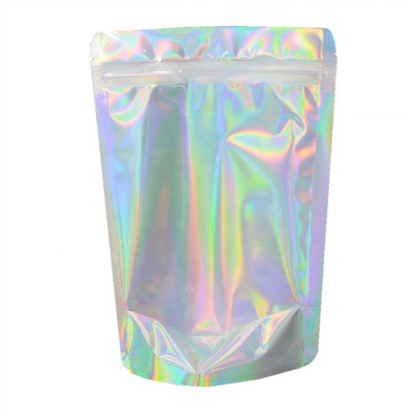 Stand Up Holographic Zipper Packaging Bag Flat Pouches Small Laser Zip Lock Plastic Bags