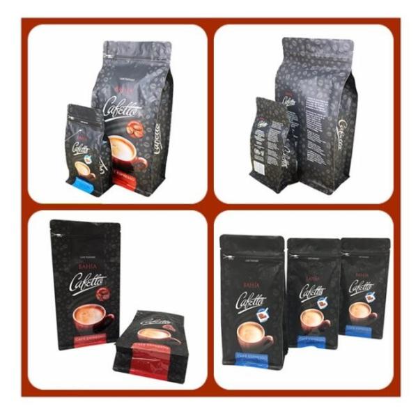 Custom Printed Resealable Flat Bottom Coffee Bean Packaging Bags