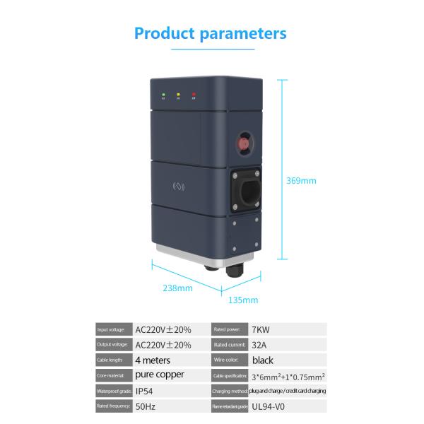 Level 2 32A LED LCD AC EV Charger Station 7KW Single Phase GBT Connection