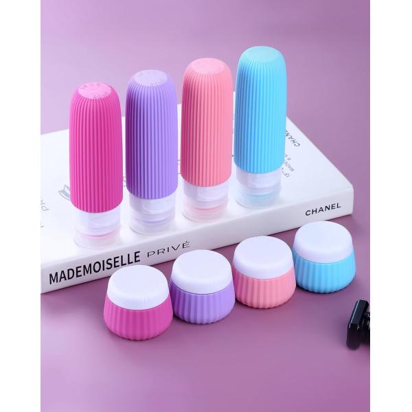 8 Items Silicone Toiletries Bottles 90ml 30ml Jars Combo TSA Approval