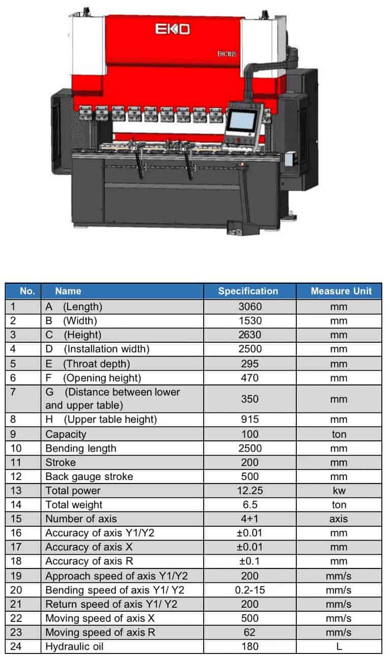 Hydraulic Press Brake 100T2500 Hydraulic Bending Machine Press Brake Cnc Metal Steel Bending Machine Steel EHC1025