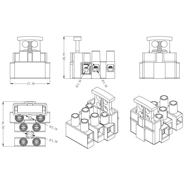 3 Poles Feed Through Terminal Blocks 5x20 Fuse Terminal Block For Lighting Lamp