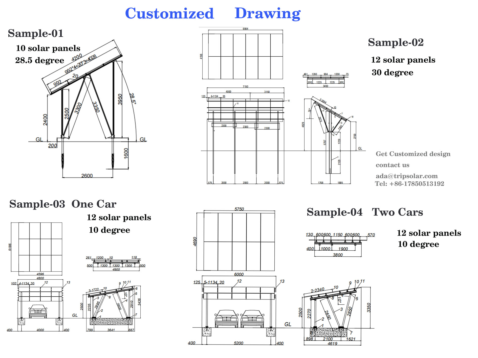 Wind Load 60M/s Resistant Solar Panel Carport Solar Mounting System with Anodized Finish