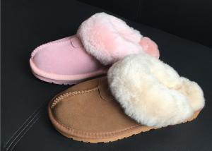 Buy cheap 100% Sheepskin Slippers Ladies Shoes Chestnut EVA Soft Sole Suede Leather Slipper product